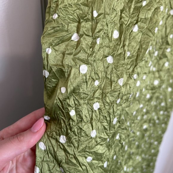 NWT Ganni Satin V-Neck Maxi Dress Sz 38 Going Green Cut-out Shoulder Front Slit - Picture 12 of 12